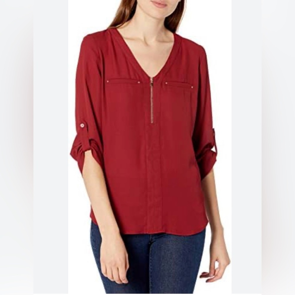 APT 9 Maroon  3/4 Sleeve Relaxed Blouse ……682